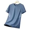 Camiseta de seda helada de verano para hombre, cuello redondo, color liso, secado rápido, manga corta, deportiva, holgada, fina, transpirable, de media manga