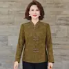Nueva moda de otoño ropa estilo chino para mamá: Camiseta base de cuello alto, camiseta retro adelgazante, top de manga larga para mujeres de mediana edad y mayores