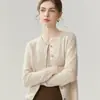 Cardigã 100% Caxemira Pura Outono Novo Suéter Gola Redonda Malha Base Feminina Versátil Casual