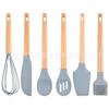 Juego de 6 Utensilios de Cocina de Silicona con Mango de Madera Espátula para Hornear Brocha para Aceite Espátula de Silicona Grado Alimenticio