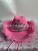 Sombrero de Vaquero Occidental Rosa de Carnaval con Borde de Plumas Corona para Adulto 9 Luces Protección Solar Sombrero para Exteriores con Ala Ancha