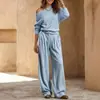 2026 Outono/Inverno Europeu e Asiático Novo Conjunto Francês Preguiçoso Ombro a Ombro Manga Morcego Calça Larga Longa Solta Feminino