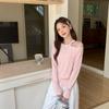 Tiro Real # Top Rosa de Cuello Halter sin Hombros, Camiseta Básica de Alta Gama, Hermosa Camiseta de Manga Larga con Hombro Asimétrico para Mujer 2025