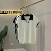 Top de punto para mujer, casual, suave y elegante, con bloques de color estilo ins, cuello, manga corta, delgado, holgado y versátil, verano 2025