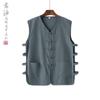 Estilo Chinês Sem Mangas Meia-idade e Idosos Casaco Tang Colete Vintage Fino Ombro Masculino Verão Solto Jaqueta Mandarim Top Camiseta Masculino