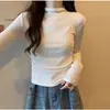 Camiseta de gola alta meia manga com fio de veludo para outono e inverno, peça base feminina, corte justo, modeladora, top interno quente