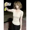 Camiseta de Manga Corta con Cuello en V Estilo Old Money para Mujer, Corte Entallado, Nuevo Modelo Verano 2026, Polo de Punto con Cuello de Solapa, Top Rosa