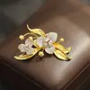 Broche de Flor de Botão Longdu Dourado Bicolor de Alta Qualidade Elegante Nicho Zircônia Microfusionada Pin de Buquê Acessório Feminino