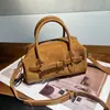 Bolsa Boston de Couro Fosco para Mulheres, Bolsa de Mão de Luxo, Bolsa de Ombro para o Dia a Dia, Bolsa Tote Pequena Vintage de Camurça