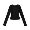 Estilo Americano Outono e Inverno Novo Gola Redonda Pequena Ombro Direito Slim Manga Longa Camiseta Camisa de Camada Interna Feminina Slim Top Curto Tendência