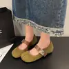 Sapatos Mary Jane Estilo Francês Primavera e Outono Novo Bico Fino Camurça Sintética Salto Dividido 2026 Sapatilhas Baixas Retro Sapatos de Vovó para Mulheres