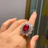 Nuevo estilo europeo y americano vintage 2023 imitación tesoro rojo incrustado diamante moda colgante collar anillo conjunto de joyería mujeres