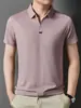Camiseta Masculina de Manga Curta Cor Sólida Verão 2025 Seda Gelada Sem Costura Jovem e de Meia-Idade Gola Polo Manga Meia Manga Não Amassa