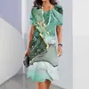 2024 verão quente transfronteiriço feminino vestido curto estampado antigo moda casual impressão digital 3D comércio exterior