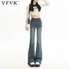 Calça Jeans Flare de Cintura Alta para Mulheres, Tendência Outono e Inverno Novo Estilo, Petite Elástica Slim Fit Bootcut