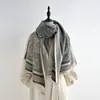 Bufanda Jacquard de Doble Cara con Borde Rayado Clásico Otoño/Invierno Retro Geométrico Nudo Espesor Caliente Chal Regalo para Mamá
