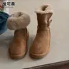 Botas de Nieve Gruesas de Cuero Genuino y Piel Integrada para Mujer, Caña Media, Nuevo Estilo Invierno 2026, Uso Bidireccional, Botas Peludas, Modernas, Zapatos de Algodón con Felpa