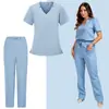 Trajes de Scrubs Estilo Europeo y Americano para Tiktok, Uniformes de Enfermera de Color Sólido, Ropa Médica para Quirófano, Ropa de Trabajo para Doctor