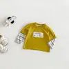 Camiseta de Manga Larga a Rayas y Parches de Dos Piezas para Bebés y Niños Pequeños Niños Dianxi, Nueva Camiseta Base de Dibujos Animados con Parches de Otoño