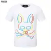 Camiseta al por mayor de marca americana moderna Psychobunny con estampado de calavera de conejo colorido y degradado, manga corta, cuello redondo