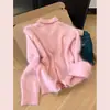 Tienda insignia Shanghai Danong / Suéter pullover rosa holgado con cuello polo de lana de oveja forrado de polar, con un toque casual y sofisticado para mujer