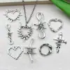 Accesorios de Joyería DIY de Aleación de Espina con Forma de Corazón Plateado de Xizang Transfronterizos Collares Hechos a Mano Pendientes Colgantes Llaveros Dijes