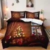 SHEIN juego de tres piezas para cama decoración de vacaciones de Navidad impresión digital decoración de dormitorio para el hogar juego de tres piezas para cama