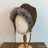 Sombrero de aviador de felpa retro estilo motocicleta de doble cara con protección para las orejas, cálido para el invierno del noreste, protección para las orejas contra el frío y las heladas, sombrero Lei Feng