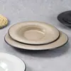 Prato de chapéu de palha atacado personalizado de alta qualidade para hotel restaurante prato do dia preto liso imitação de madeira grão de madeira prato de melamina imitação de porcelana