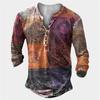 Vintage Estampado para Hombre Tela Ojo de Pájaro Manga Larga Cuello en V Top con Abertura Talla Grande Camiseta Digital 3D para Hombre Cruz Europea y Americana