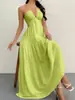 Vestido de verão europeu e americano transfronteiriço com decote V profundo e amarração no pescoço, elegante e sexy com detalhes de amarração, perfeito para férias e passeios na praia
