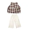 Conjunto sin mangas para niña 2026 Nuevo Verano Ropa Infantil Chaleco a cuadros Conjunto de dos piezas Ropa para bebé niña Delgado Estilo moderno