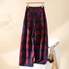 Pantalones Largos Casuales a Cuadros de Bloques de Color Retro Otoño 2026 Suaves Holgados Cintura Alta Pierna Recta Pantalones de Pierna Ancha para el Viaje Diario