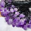 Colar com pingente de pedra ametista bruta natural cor cristal roxo limpo presente com corda bem-estar de transmissão ao vivo