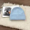 Azul Misturado ~ Gorro de Tricô de Pelo de Coelho Misturado Estilo Coreano Chapéu de Lã de Cor Pura para Mulheres Outono e Inverno Casal Quente Simples Chapéu para Frio
