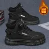Botas Martin de inverno masculinas com forro de fleece, cano alto, estilo britânico retrô, botas de trabalho, sola grossa, acolchoadas com algodão, botas curtas, H631-M