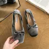 Bailarinas de estilo francés con lazo suave, punta cuadrada para mujer 2026, suela blanda, fruncidas, escote bajo, zapatos planos versátiles tipo abuela