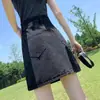 Saia Jeans com Fenda Lateral Design de Botão Personalizado para Mulheres Verão Fina Cintura Alta Efeito Emagrecedor Saia Evasê
