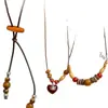 Collar con Colgante Redondo de Corazón con Cuentas de Madera de Cáscara de Coco Cadena para Clavícula Estilo Étnico Retro Cadena para Suéter Diseño de Nicho
