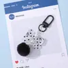 Chaveiro Pingente Bola de Pelúcia com Laço Colorido Estilo Ins Miçangas para Montagem DIY Acessório Versátil para Decoração de Bolsa de Trabalho