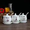 Juego Creativo de Tarros de Cerámica para Condimentos Caja de Tarros para Condimentos Estilo Coreano Botella Tarro para Sal Juego de Tres Piezas Tarro de Almacenamiento para Artículos de Cocina
