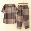Estilo Coreano Verão Novo Tamanho Grande Xadrez Conjunto de Duas Peças Versátil Casual Calça Solta Emagrecedora Comércio Exterior Top para Mãe Mulheres