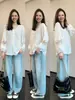 Camisa Ligera Transpirable de Lino Tencel Estilo Francés con Cuello en V Hueco Holgada de Encaje para Mujer 26 Primavera/Verano H031911
