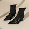 Bico Fino Fivela de Cinto Botas Curtas Estilo Francês 2026 Outono Novidade, Botas de Cano Curto Novo Estilo Europeu e Americano, Botas Skinny Elegantes Emagrecedoras