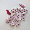 Conjunto de Verano para Niñas Bebé Elegante Infantil Moderno Versión Coreana Corazón Manga Abullonada Camiseta Shorts Conjunto de Dos Piezas