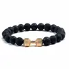 Venta caliente transfronteriza mancuerna de aleación pulsera elástica de piedra volcánica pulsera de energía de plata para hombres europeos y americanos con cuentas para yoga