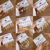 XP17 Pendientes geométricos dorados vintage para mujer, conjunto de pendientes redondos de perlas de moda