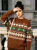 Suéter jacquard de Navidad en stock para mujer, nuevo modelo otoño/invierno 2026, suéter de punto grueso de cuello redondo, jersey de estilo vintage europeo y americano
