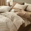 Juego de Cuatro Piezas Jacquard de Algodón Puro Grado A Materno e Infantil, Estilo Muji, para Dormir sin Ropa, Incluye Sábana Plana, Funda de Edredón y Sábana Ajustable para Uso en Cama