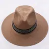Sombrero de paja de ala ancha para personas de mediana edad y mayores con cintas decorativas tejidas, adecuado para padres para ocio al aire libre y vacaciones, sombrero de paja para protección solar